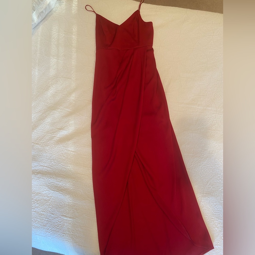Satin Burgundy, red midi dress with slit.. size 2